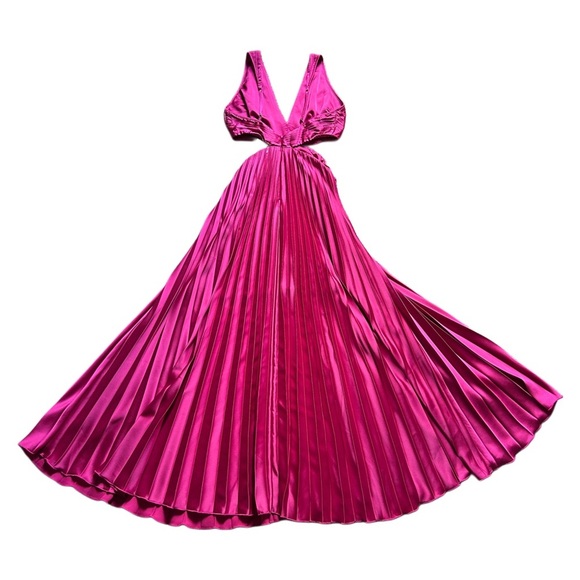 Abercrombie & Fitch Pink Satin Pleated Cutout Maxi Dress NWT Size Small - Picture 8 of 15